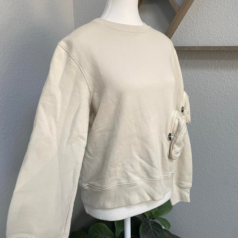 STÜSSY CREAM FRONT POCKETS CREWNECK PULLOVER SWEATSHIRT STREETWEAR SKATE CASUAL - Picture 2 of 8